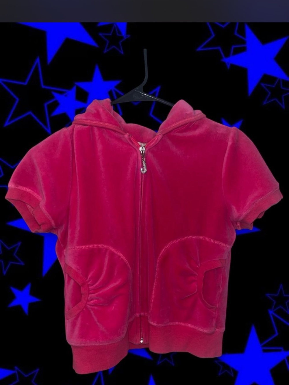 Women’s vintage Short-Sleeve Hooded Zip-Up Top in Bright Pink juicy couture